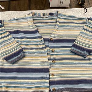 Coldwater Creek Striped Knit Cardigan in Blue, Navy, Cream